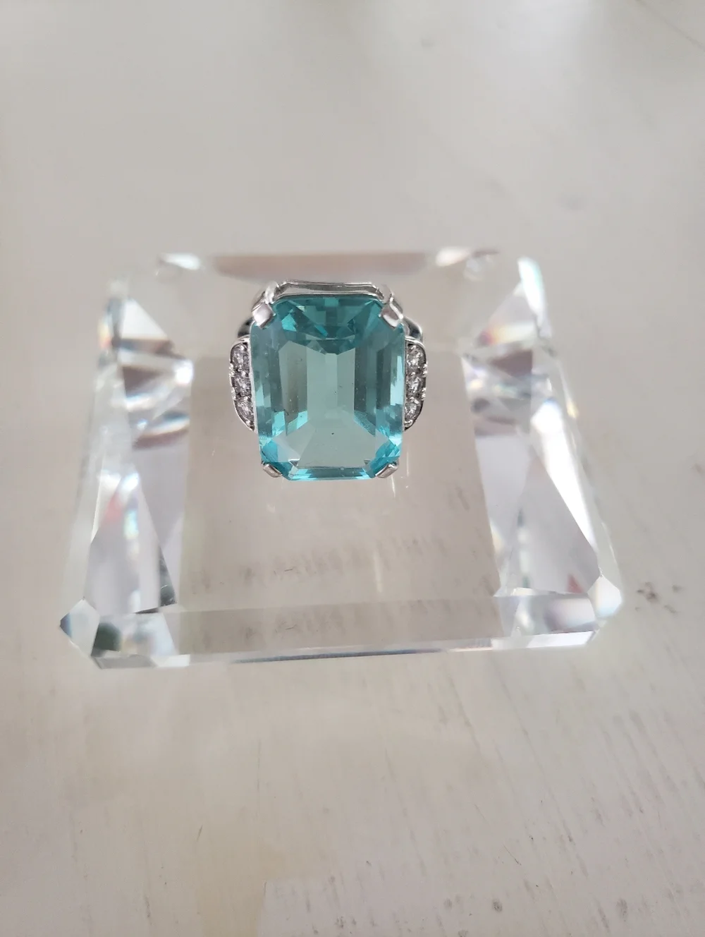 Cocktail Ring, Faux Aquamarine, Sterling Silver, Not Used, Like New, Size 8